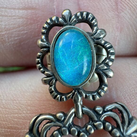 Carolyn Pollack 925 Sterling Silver Opal Heart Earrings, Filigree Dangles Relios - Picture 7 of 10